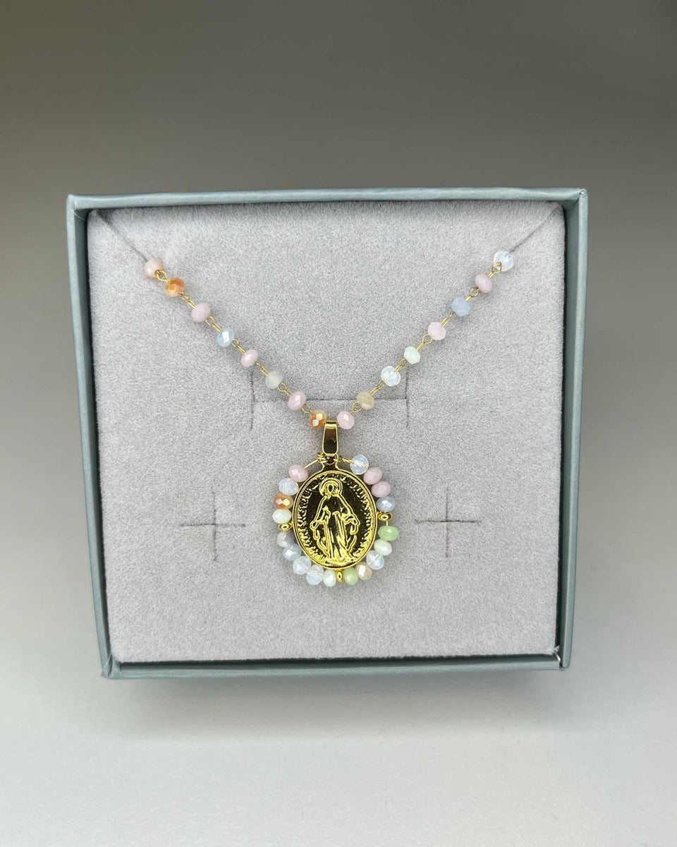 collana a rosario con croce madonna miracolosa liscia per uomo o donna