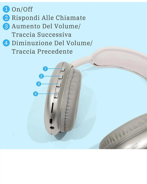 Cuffie Bluetooth P9 Wireless Ricaricabili Microfono Senza Fili Pc Smartphone Mondello Store