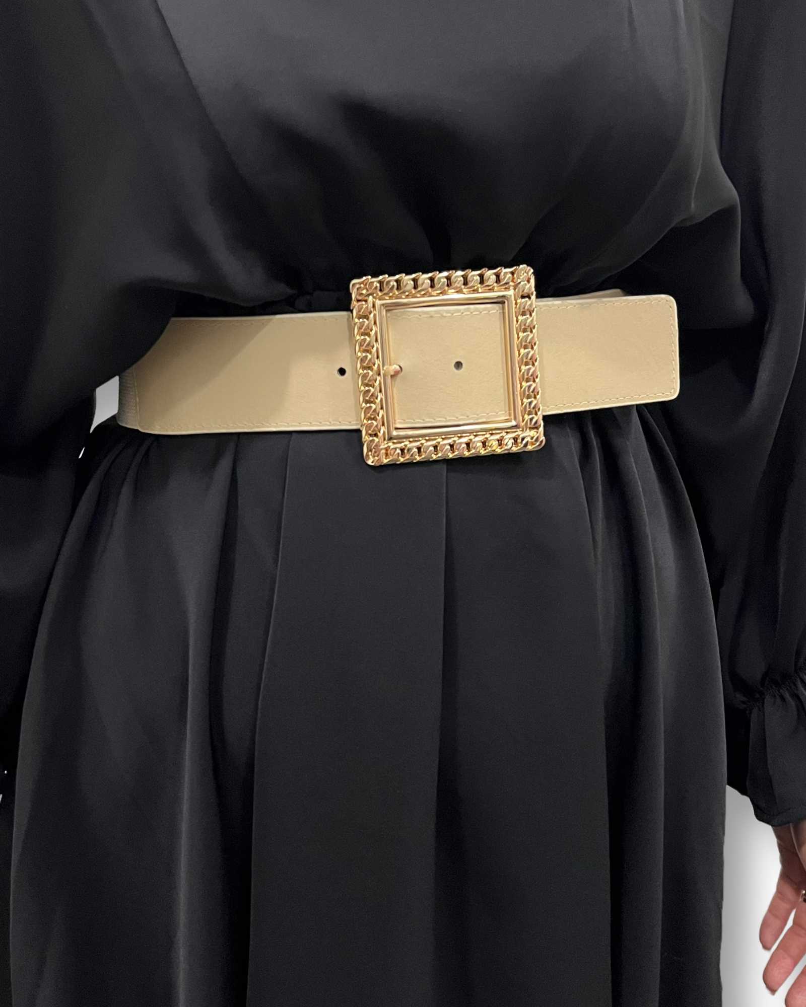 Cintura larga avorio con fibbia oro Mondello Store