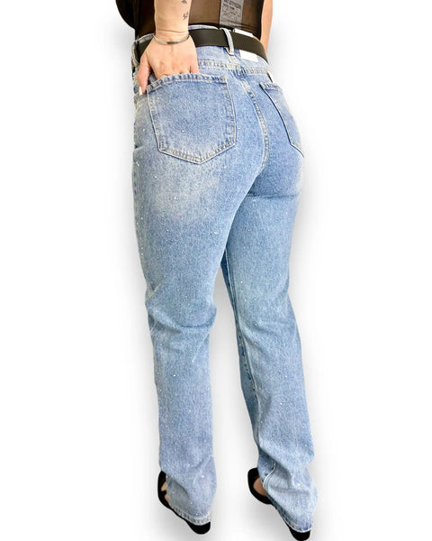 Jeans con strass vita alta Mondello Store